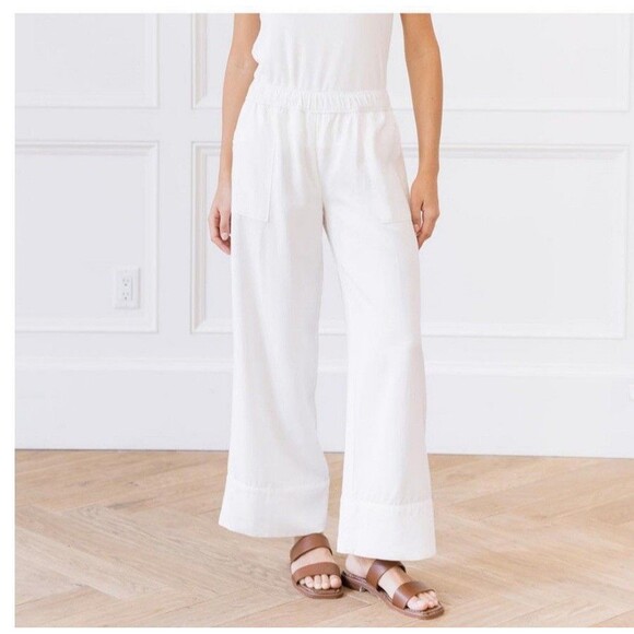 NWT Cozy Earth Wide Leg Lived In Linen Blend Pants White Coastal Small Soft - Picture 1 of 12